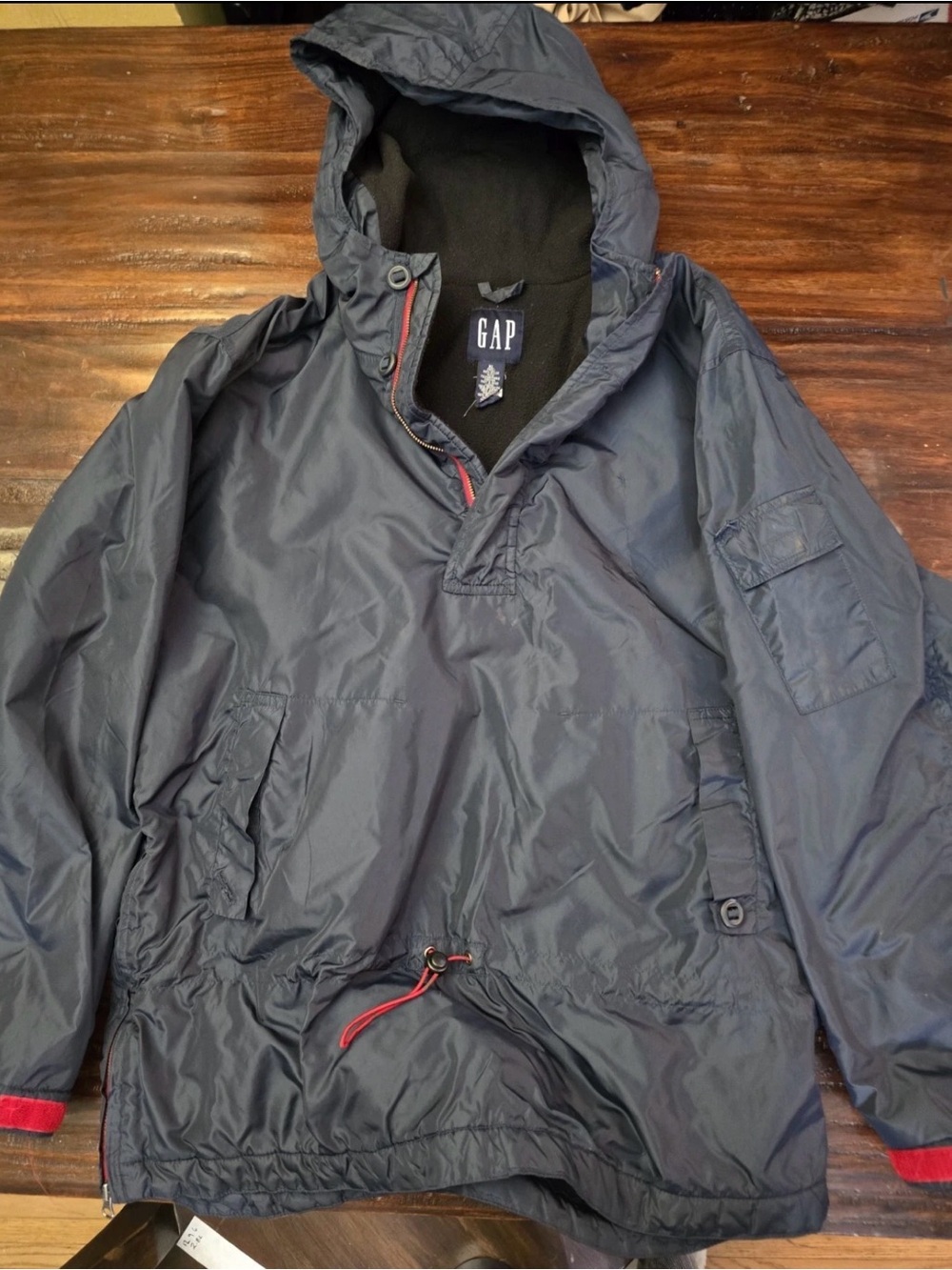 GAP Men's Navy Hooded Windbreaker with Red Trim